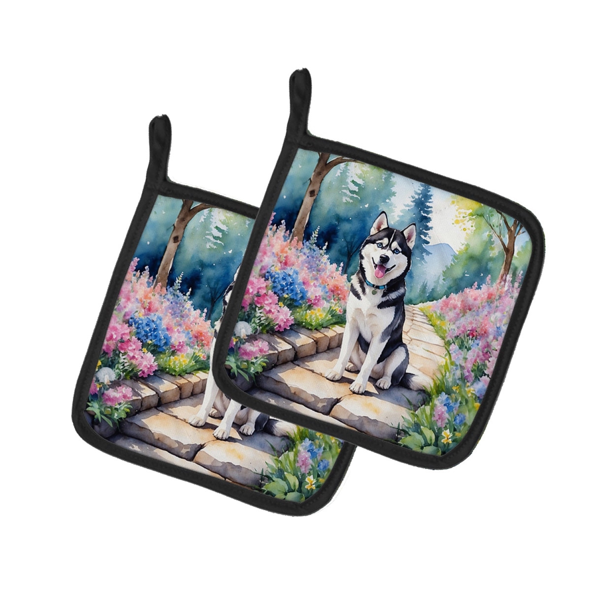 DAC6719PTHD 7.5 x 7.5 in. Siberian Husky Spring Path Pot Holders - Set of 2
