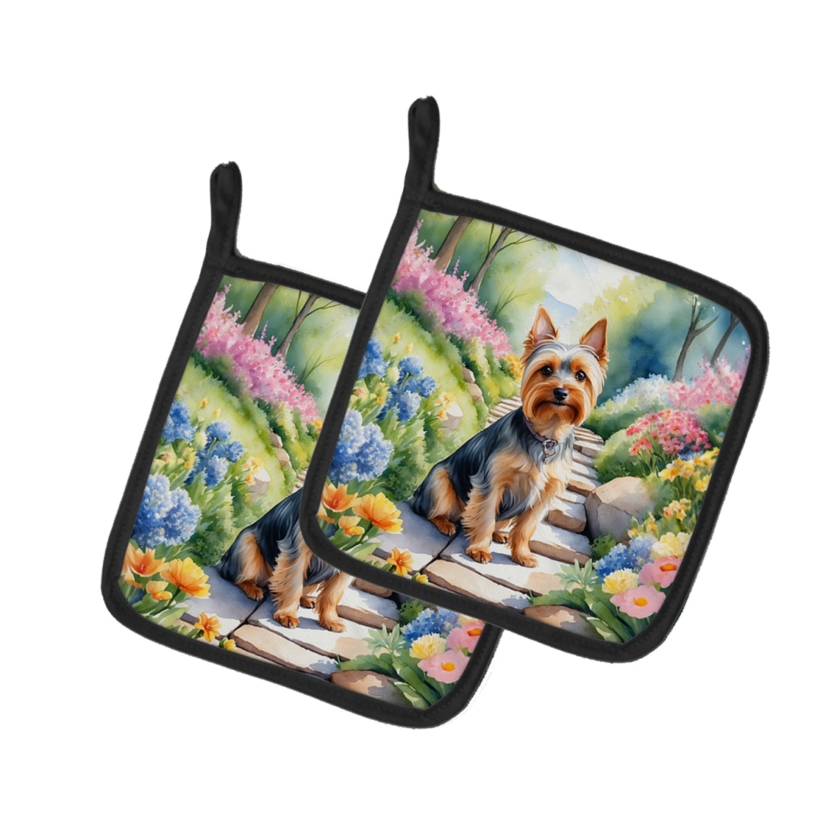 DAC6720PTHD 7.5 x 7.5 in. Silky Terrier Spring Path Pot Holders - Set of 2