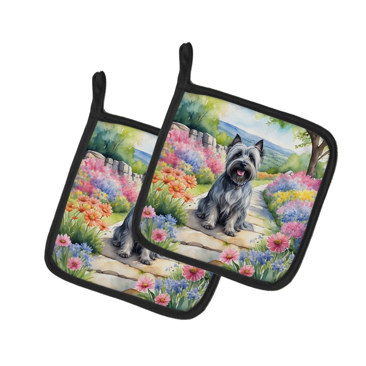 DAC6721PTHD 7.5 x 7.5 in. Skye Terrier Spring Path Pot Holders - Set of 2