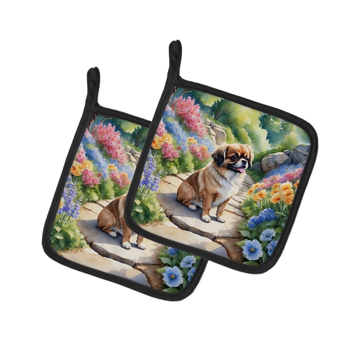 DAC6725PTHD 7.5 x 7.5 in. Tibetan Spaniel Spring Path Pot Holders - Set of 2