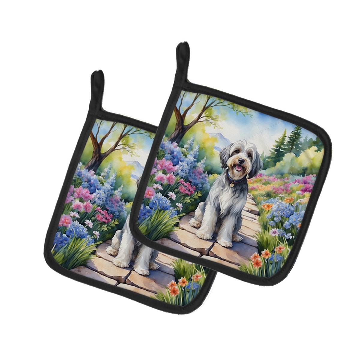 DAC6726PTHD 7.5 x 7.5 in. Tibetan Terrier Spring Path Pot Holders - Set of 2