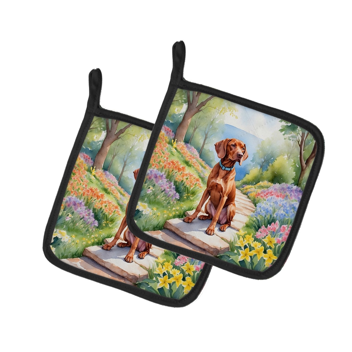 DAC6727PTHD 7.5 x 7.5 in. Vizsla Spring Path Pot Holders - Set of 2