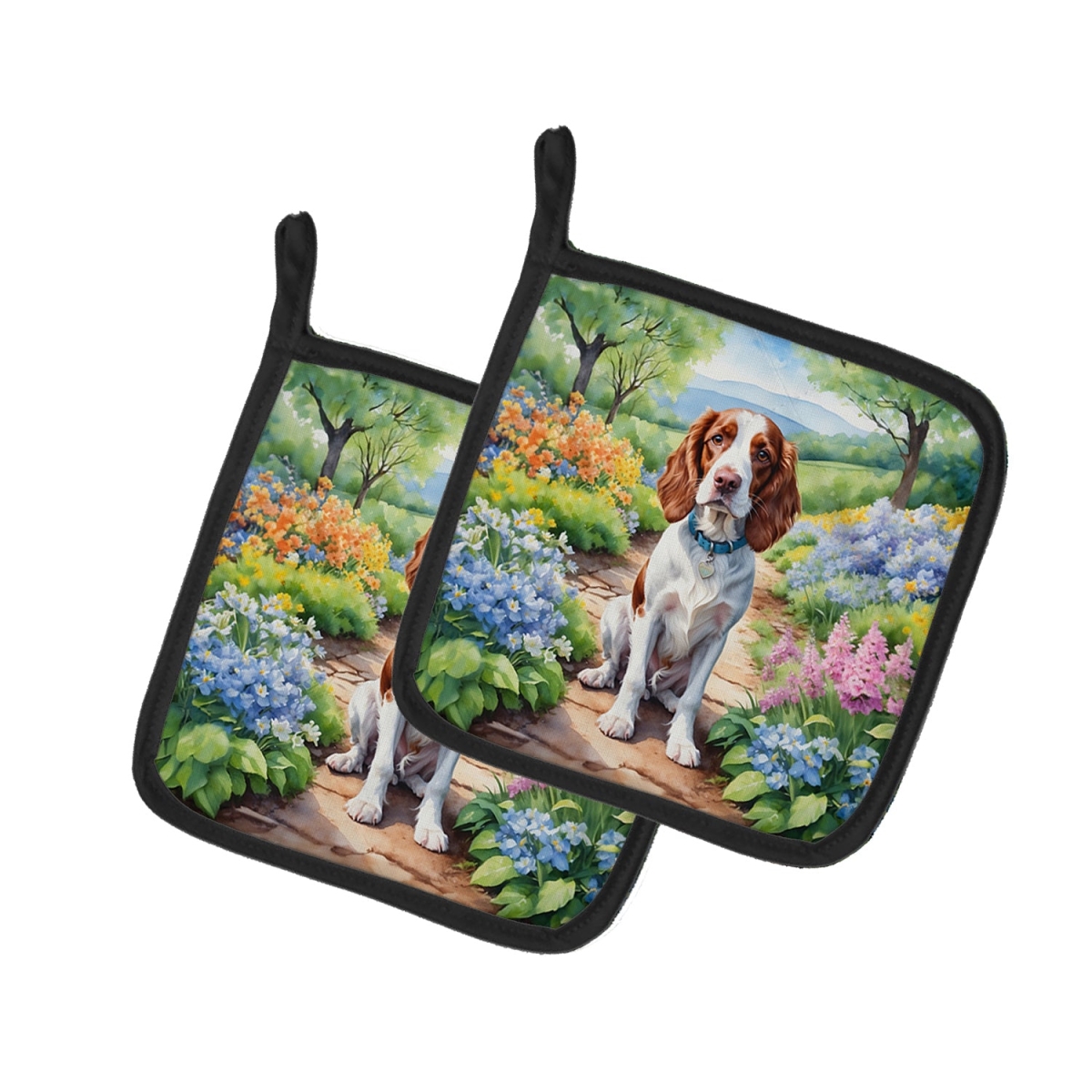 DAC6729PTHD 7.5 x 7.5 in. Welsh Springer Spaniel Spring Path Pot Holders - Set of 2