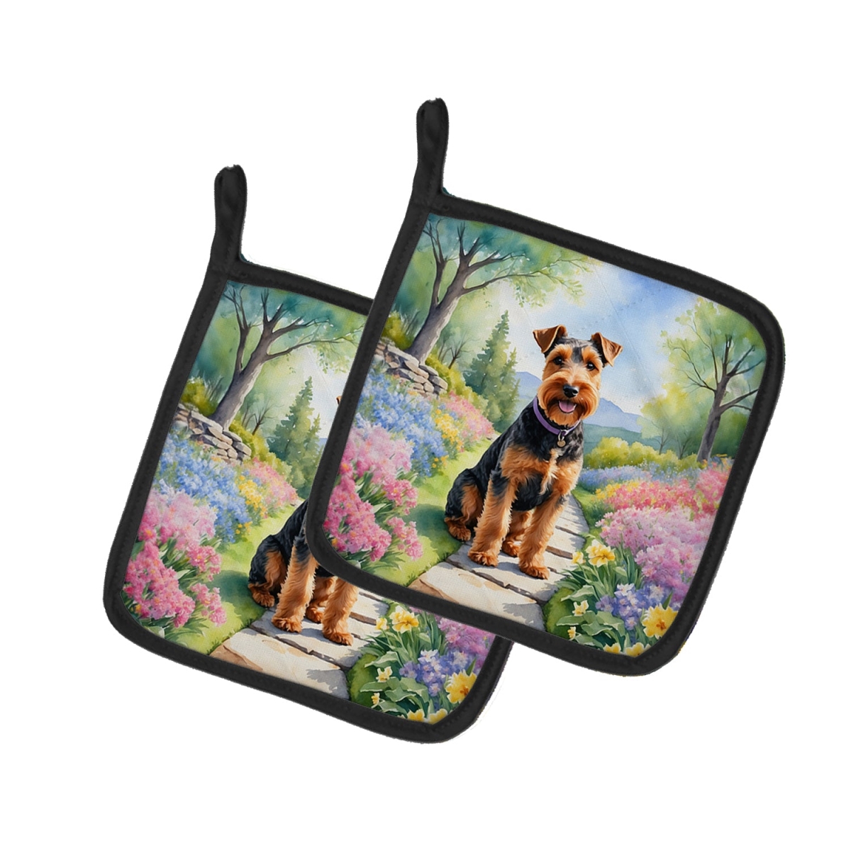 DAC6730PTHD 7.5 x 7.5 in. Welsh Terrier Spring Path Pot Holders - Set of 2