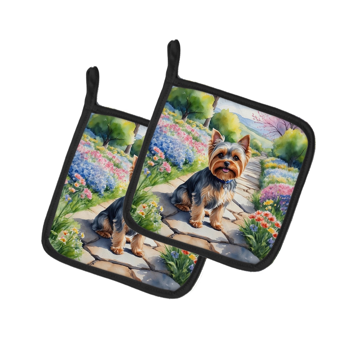 DAC6735PTHD 7.5 x 7.5 in. Yorkshire Terrier Spring Path Pot Holders - Set of 2