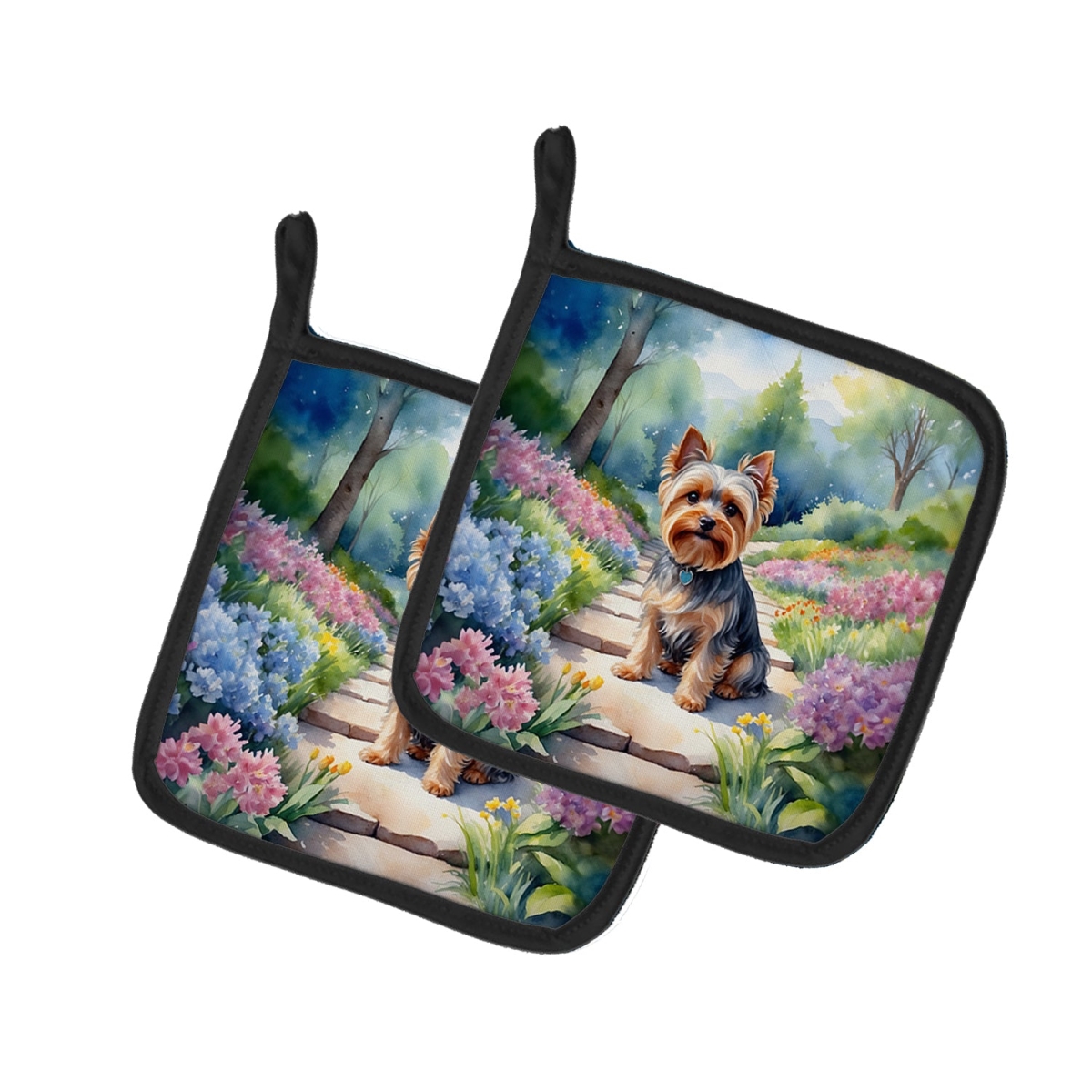 DAC6736PTHD 7.5 x 7.5 in. Yorkshire Terrier Spring Path Pot Holders - Set of 2