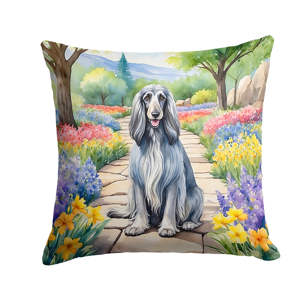 DAC6542PW1414 14 x 14 in. Afghan Hound Spring Garden Throw Pillow