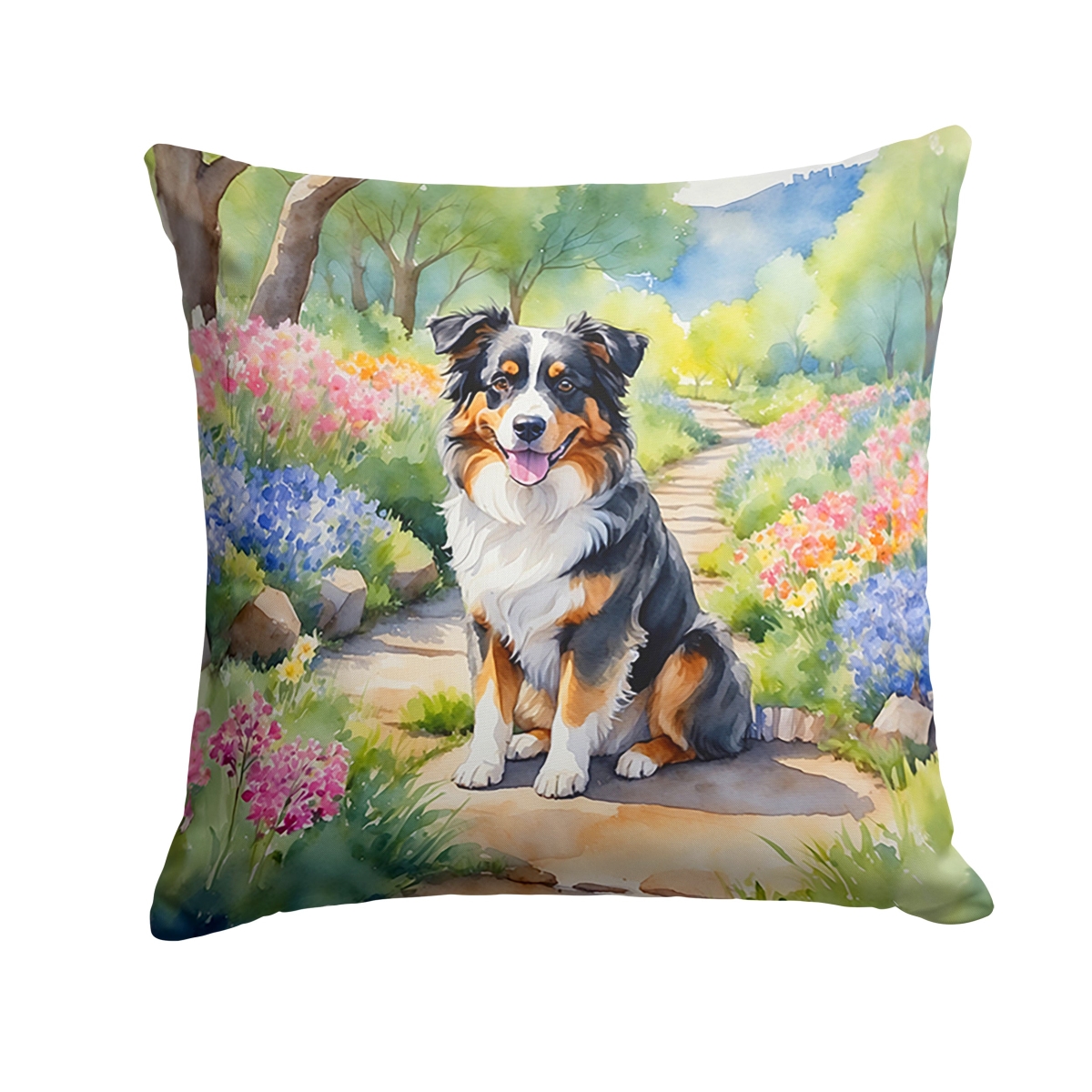 DAC6556PW1818 18 x 18 in. Australian Shepherd Spring Garden Throw Pillow