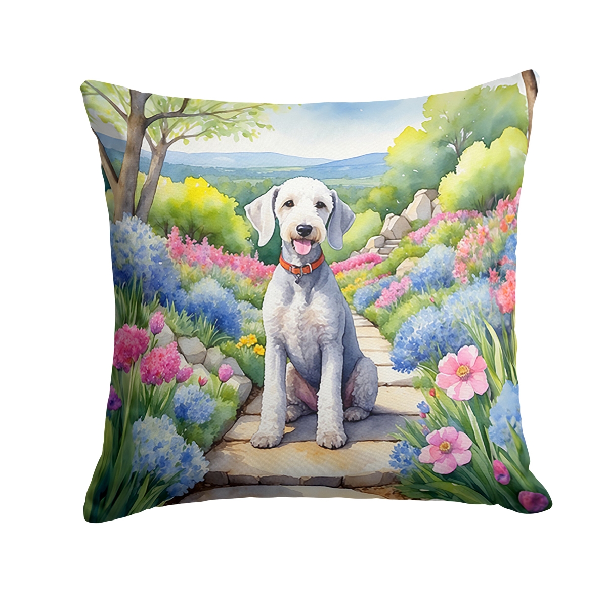 DAC6562PW1818 18 x 18 in. Bedlington Terrier Spring Garden Throw Pillow