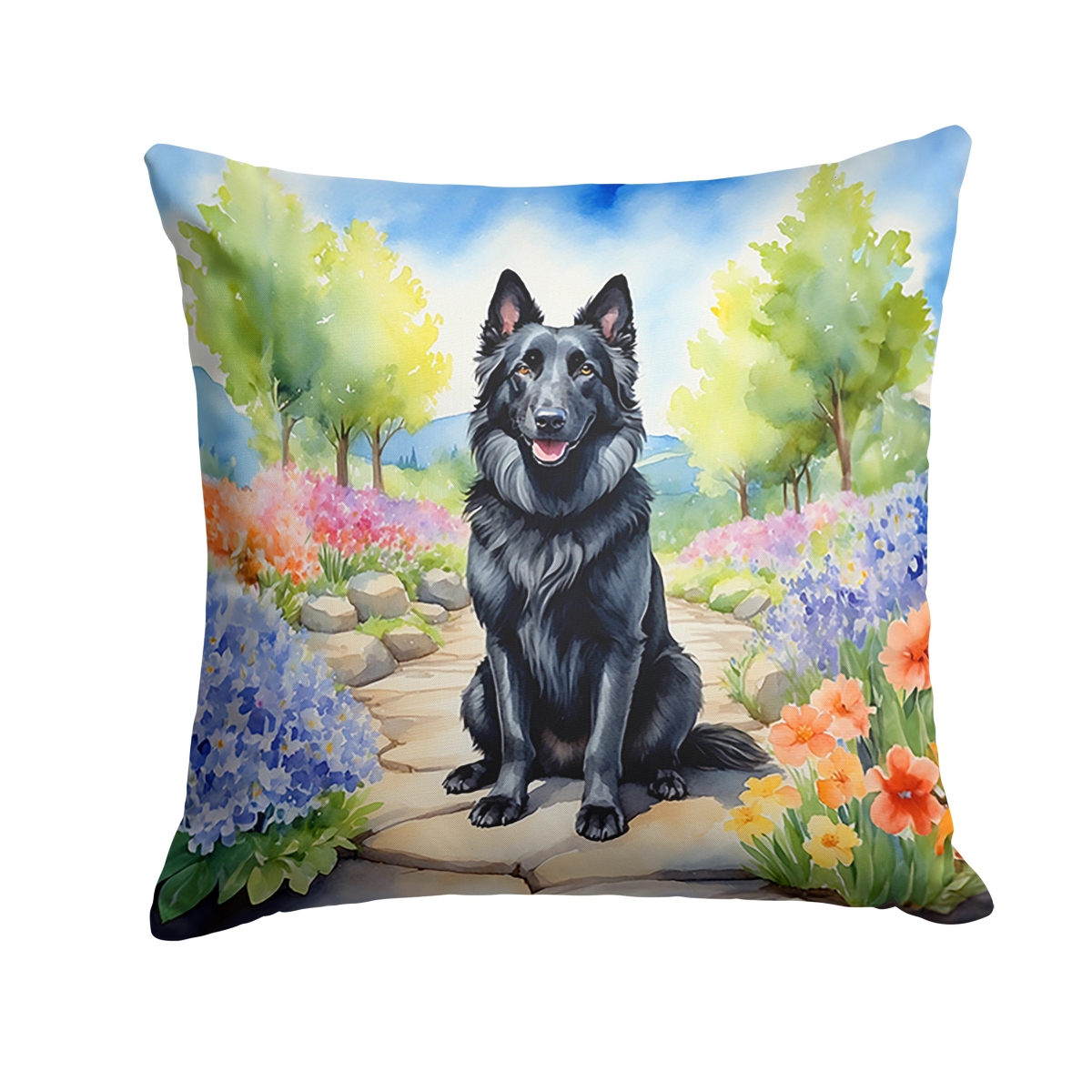 DAC6564PW1818 18 x 18 in. Belgian Sheepdog Spring Path Throw Pillow