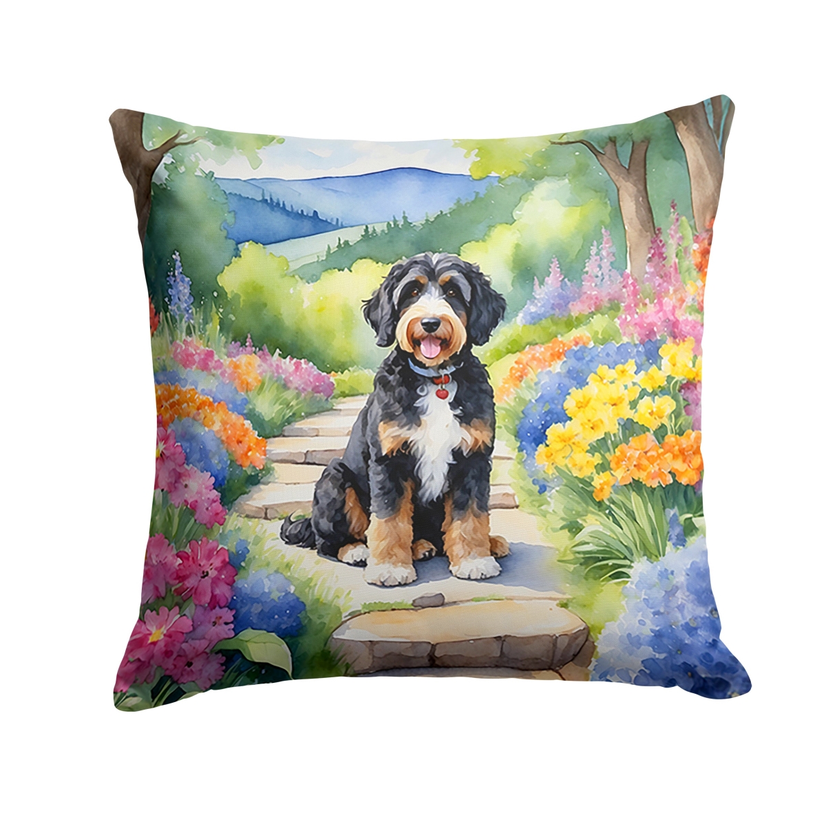DAC6567PW1818 18 x 18 in. Bernedoodle Spring Path Throw Pillow