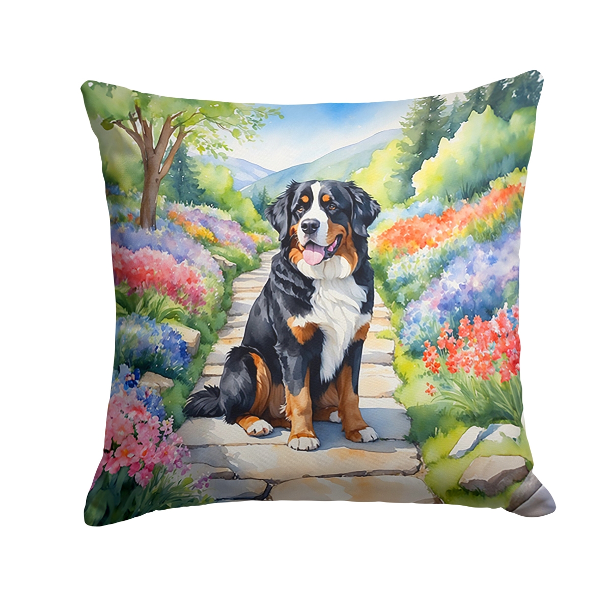 DAC6568PW1818 18 x 18 in. Bernese Mountain Dog Spring Path Throw Pillow