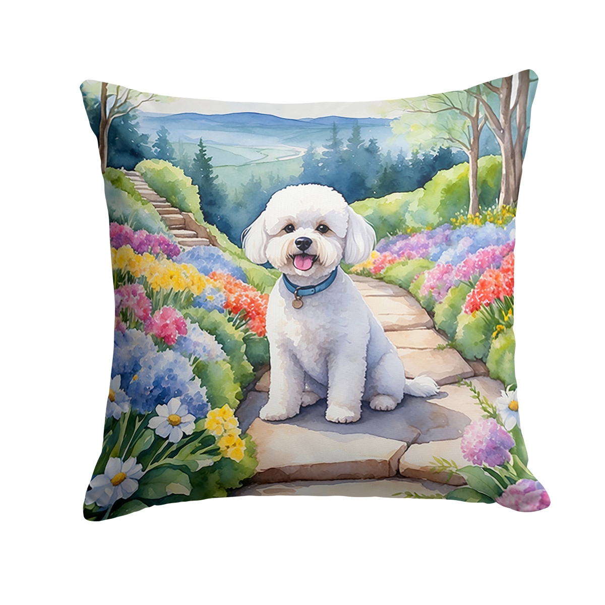 DAC6569PW1818 18 x 18 in. Bichon Frise Spring Path Throw Pillow