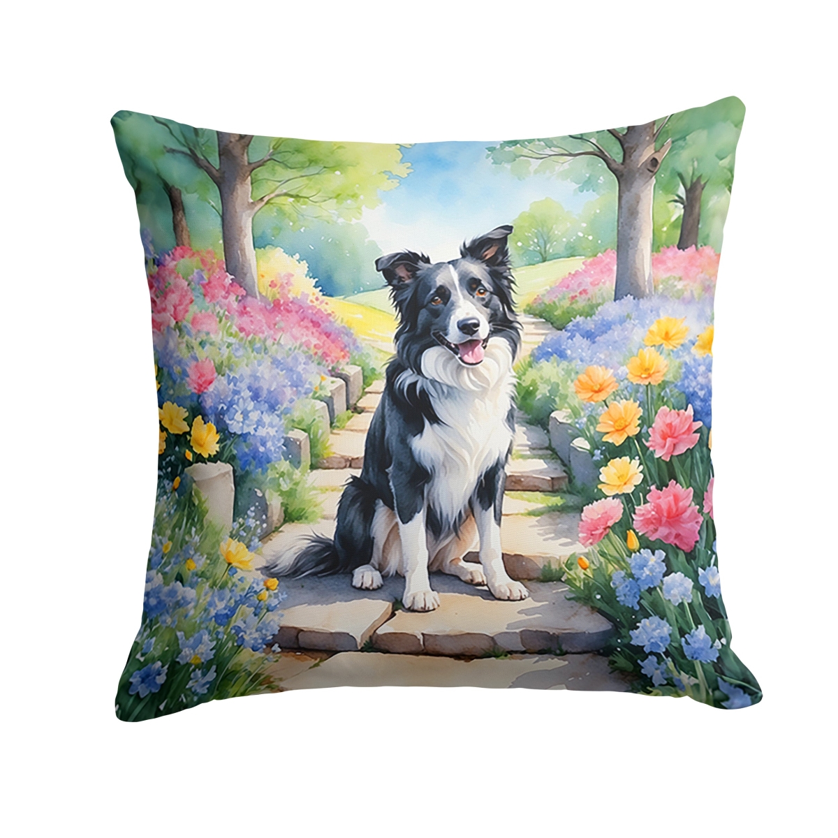 DAC6573PW1818 18 x 18 in. Border Collie Spring Path Throw Pillow