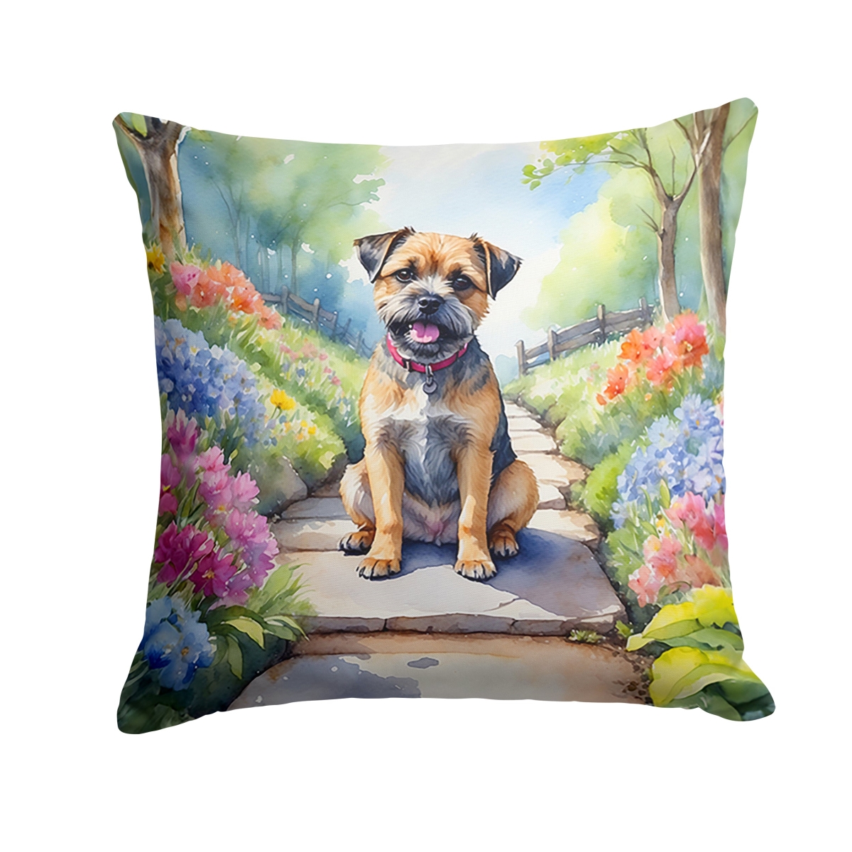 DAC6574PW1818 18 x 18 in. Border Terrier Spring Path Throw Pillow