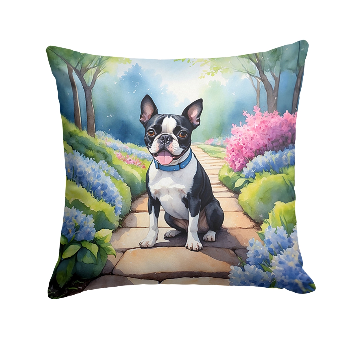 DAC6578PW1818 18 x 18 in. Boston Terrier Spring Path Throw Pillow