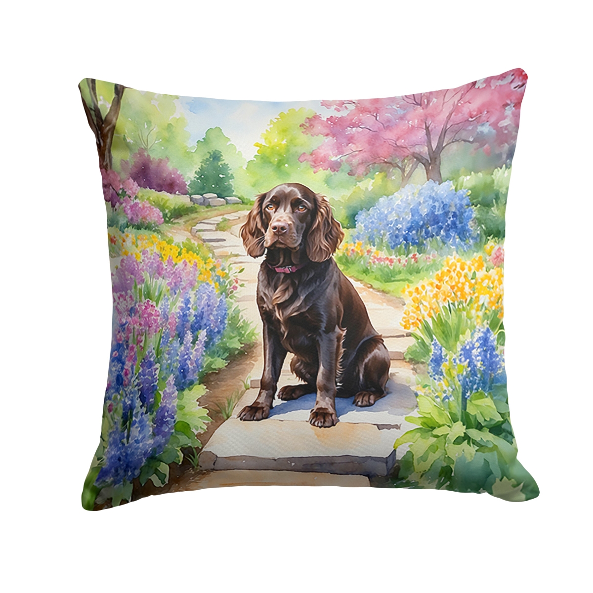 DAC6583PW1818 18 x 18 in. Boykin Spaniel Spring Path Throw Pillow