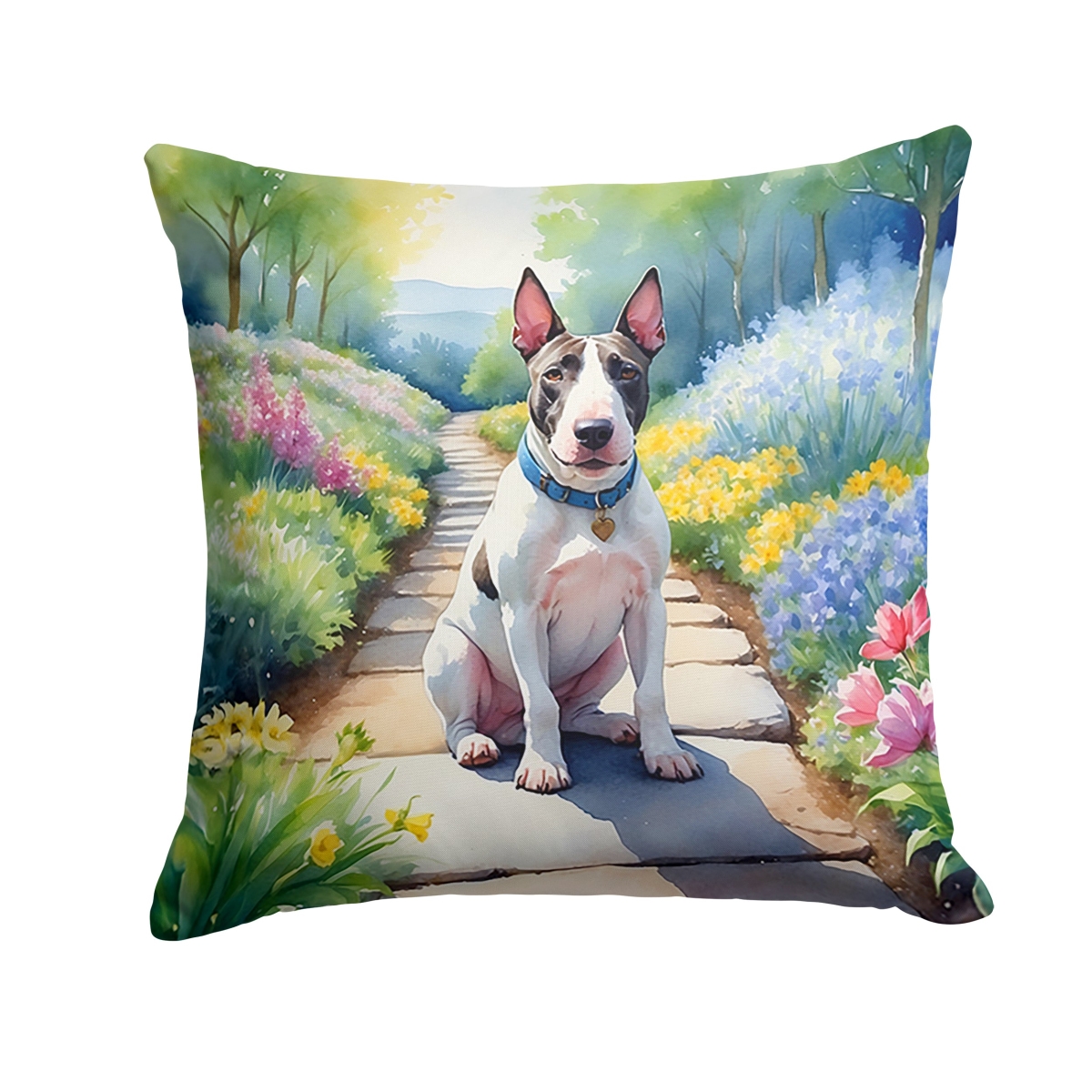 DAC6587PW1818 18 x 18 in. Bull Terrier Spring Path Throw Pillow