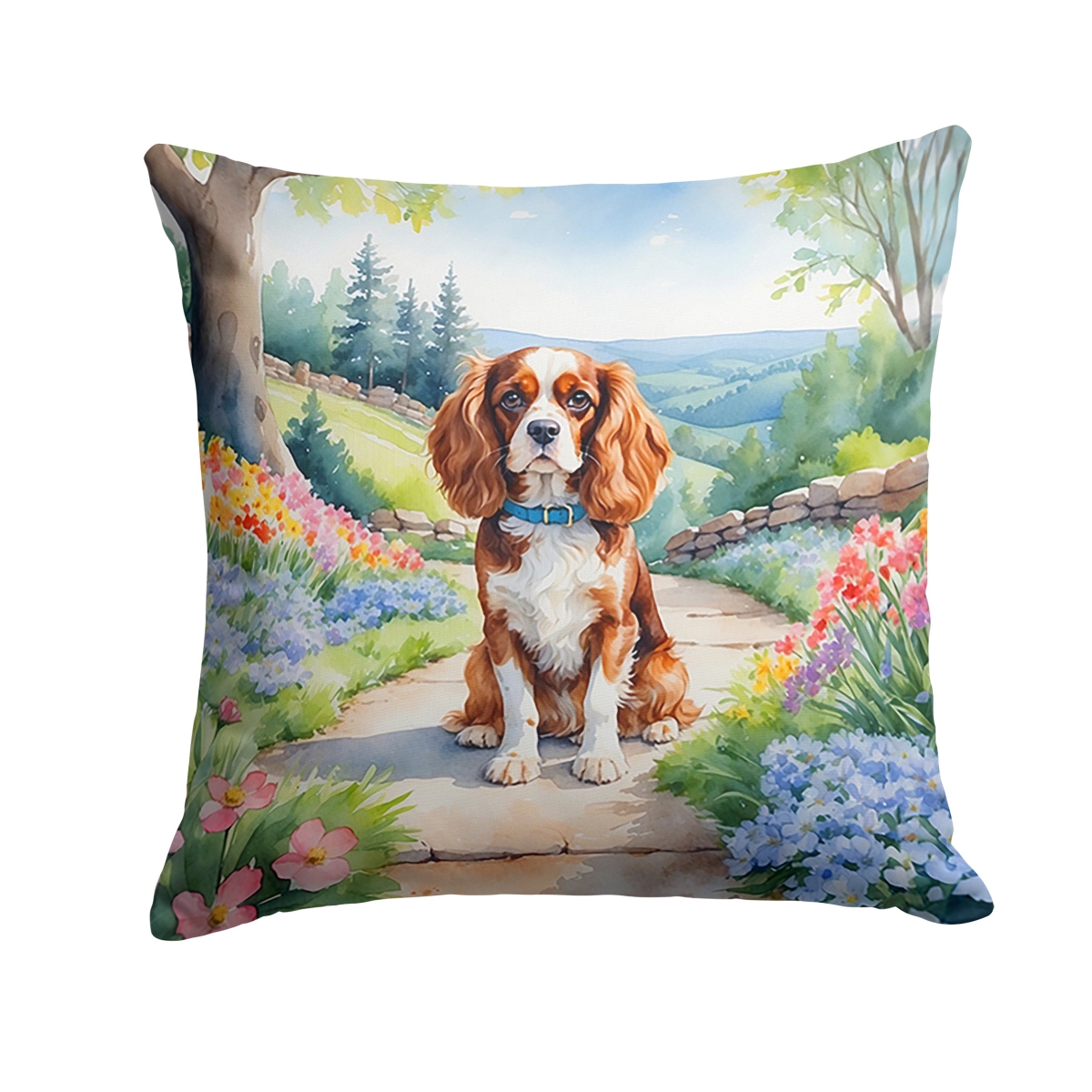 DAC6593PW1818 18 x 18 in. Cavalier Spaniel Spring Path Throw Pillow