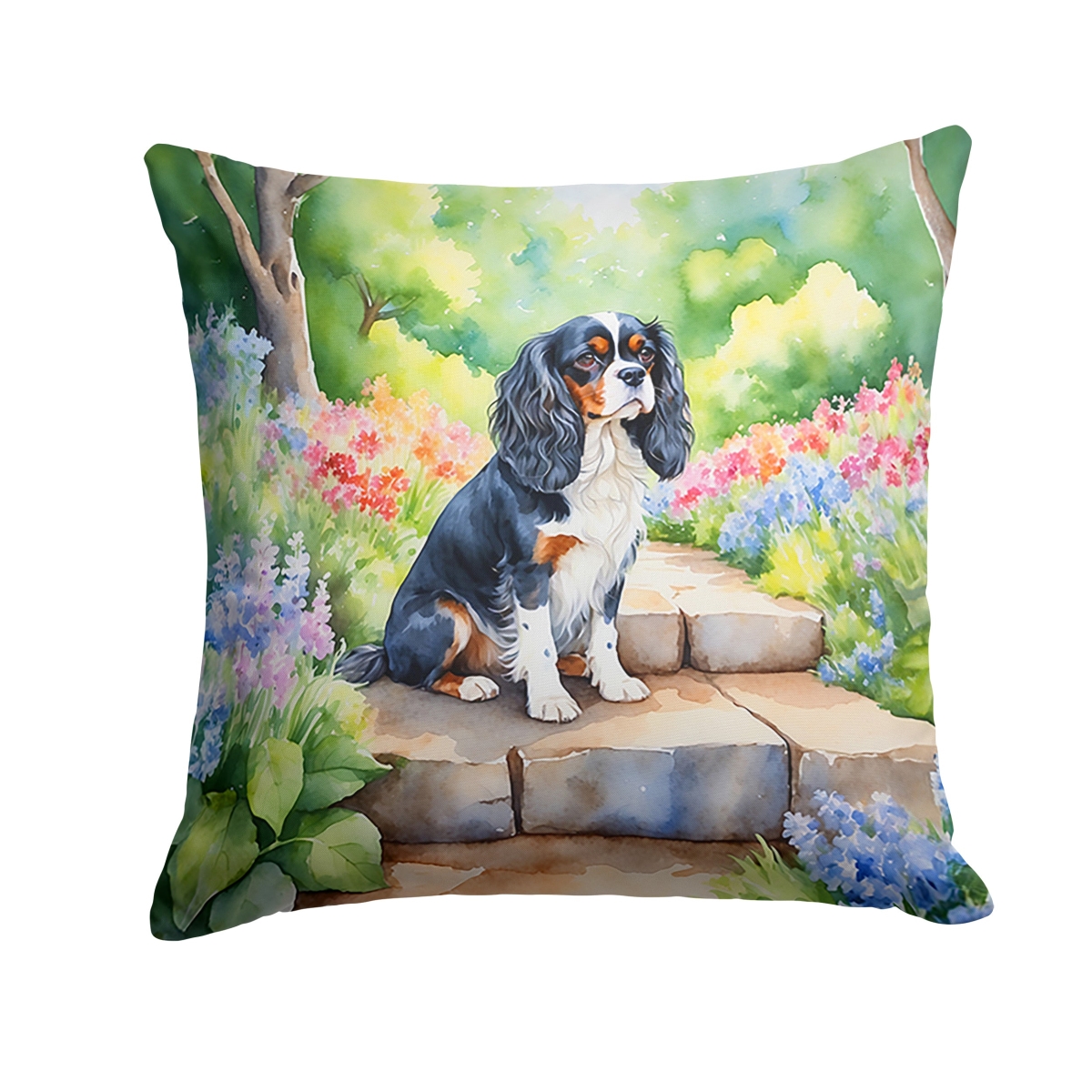 DAC6594PW1818 18 x 18 in. Cavalier Spaniel Spring Path Throw Pillow