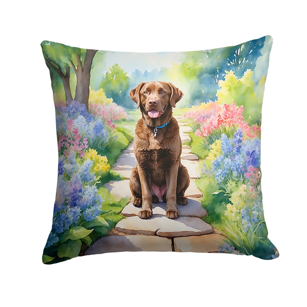 DAC6595PW1818 18 x 18 in. Chesapeake Bay Retriever Spring Path Throw Pillow