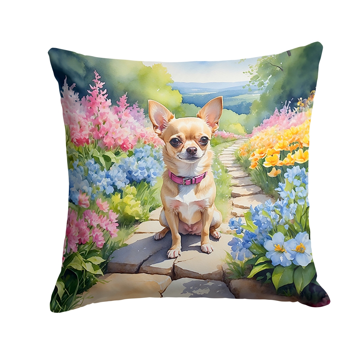 DAC6596PW1818 18 x 18 in. Chihuahua Spring Path Throw Pillow
