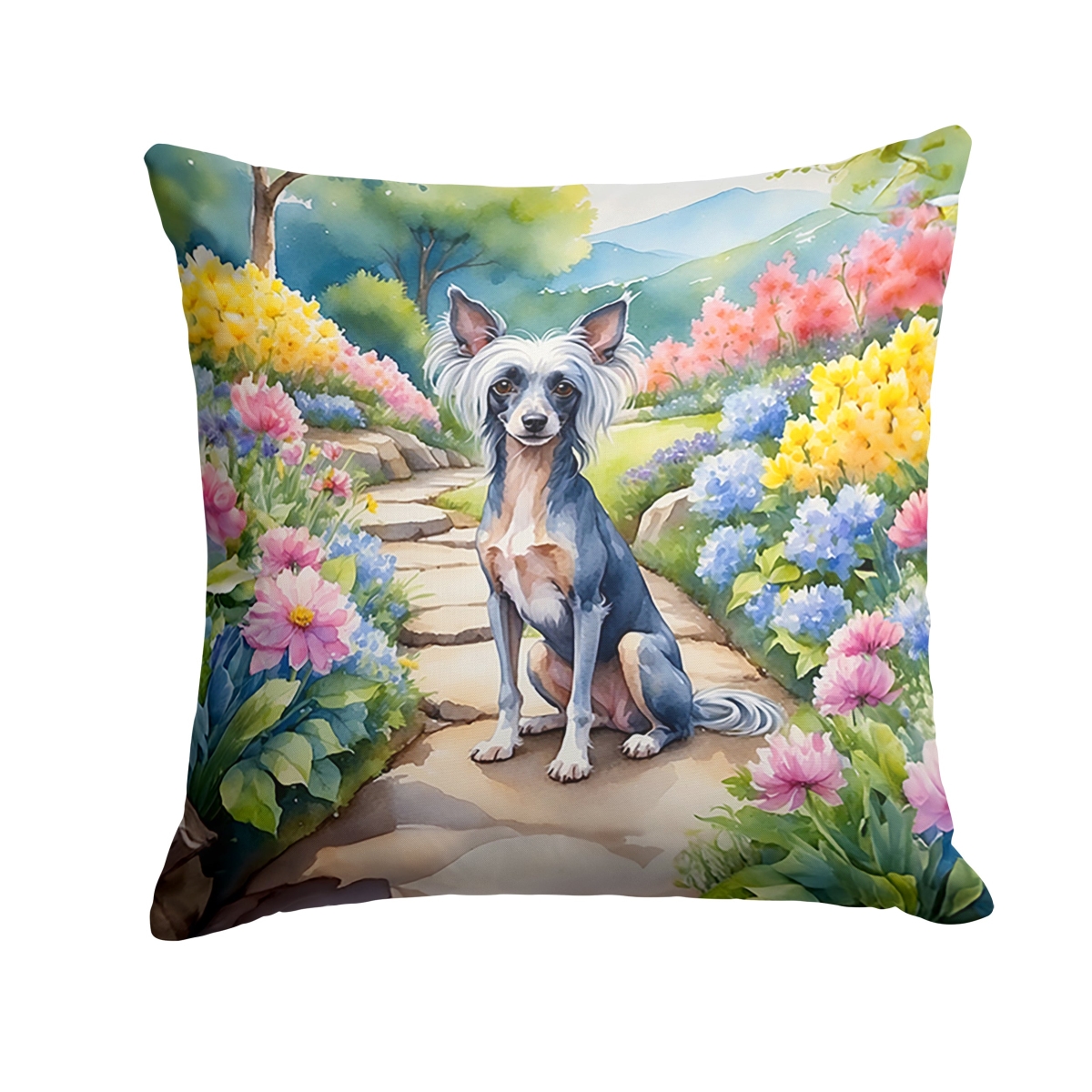 DAC6598PW1818 18 x 18 in. Chinese Crested Spring Path Throw Pillow