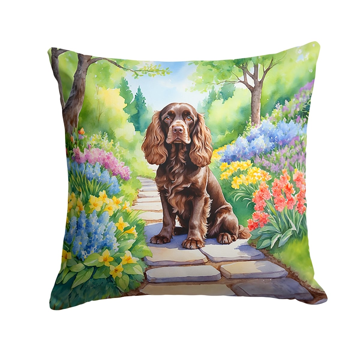 DAC6603PW1818 18 x 18 in. Cocker Spaniel Spring Path Throw Pillow