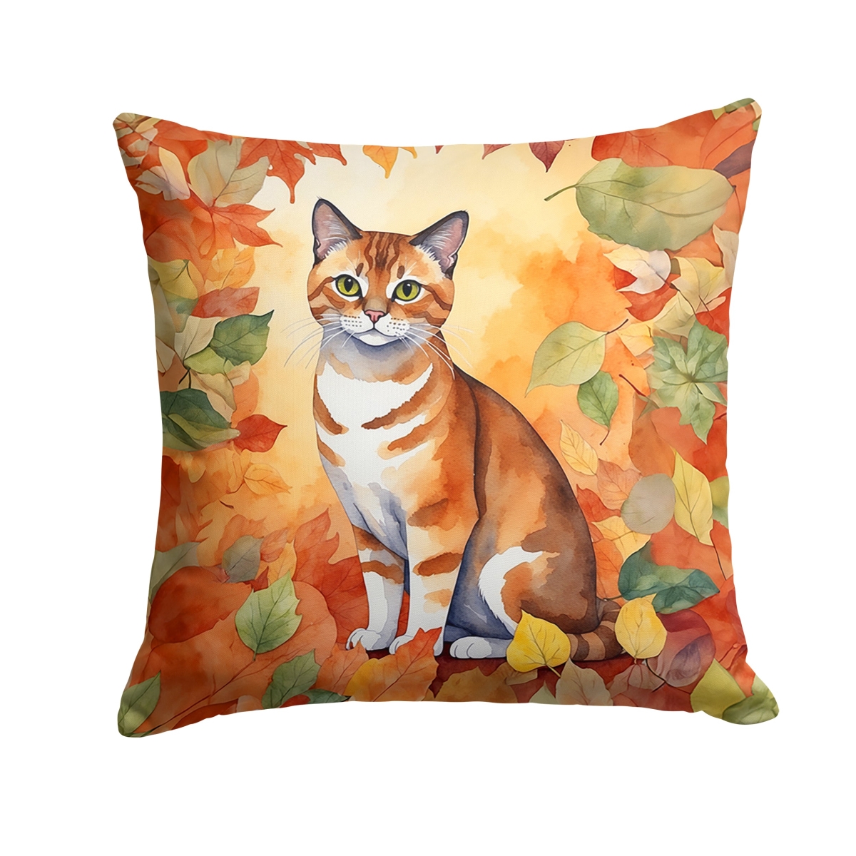 DAC7149PW1818 18 x 18 in. Malayan Cat in Fall Leaves Throw Pillow