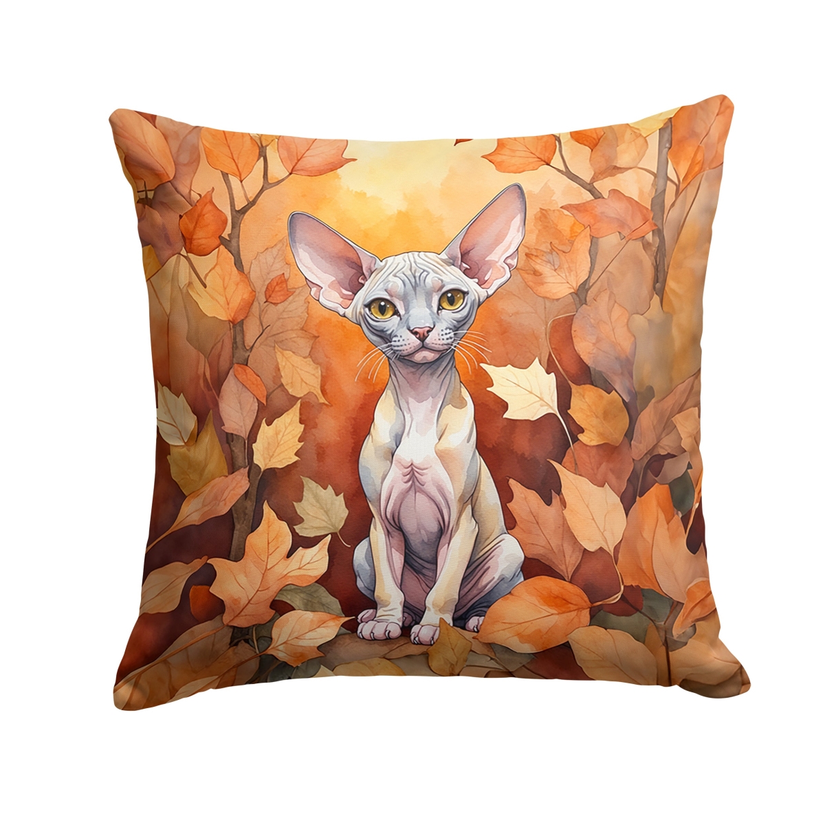 DAC7151PW1818 18 x 18 in. Minskin Cat in Fall Leaves Throw Pillow