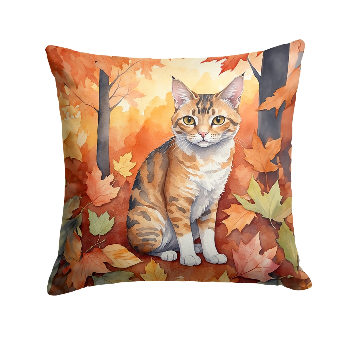 DAC7156PW1818 18 x 18 in. Oregon Rex Cat in Fall Leaves Throw Pillow