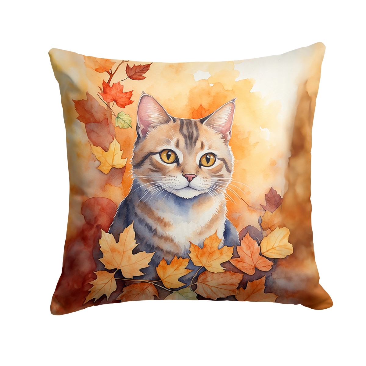 DAC7162PW1818 18 x 18 in. Raas Cat in Fall Leaves Throw Pillow