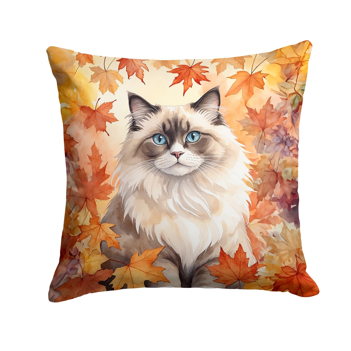 DAC7164PW1818 18 x 18 in. Ragdoll Cat in Fall Leaves Throw Pillow