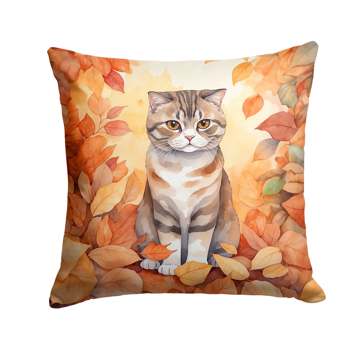 DAC7168PW1818 18 x 18 in. Scottish Fold Cat in Fall Leaves Throw Pillow