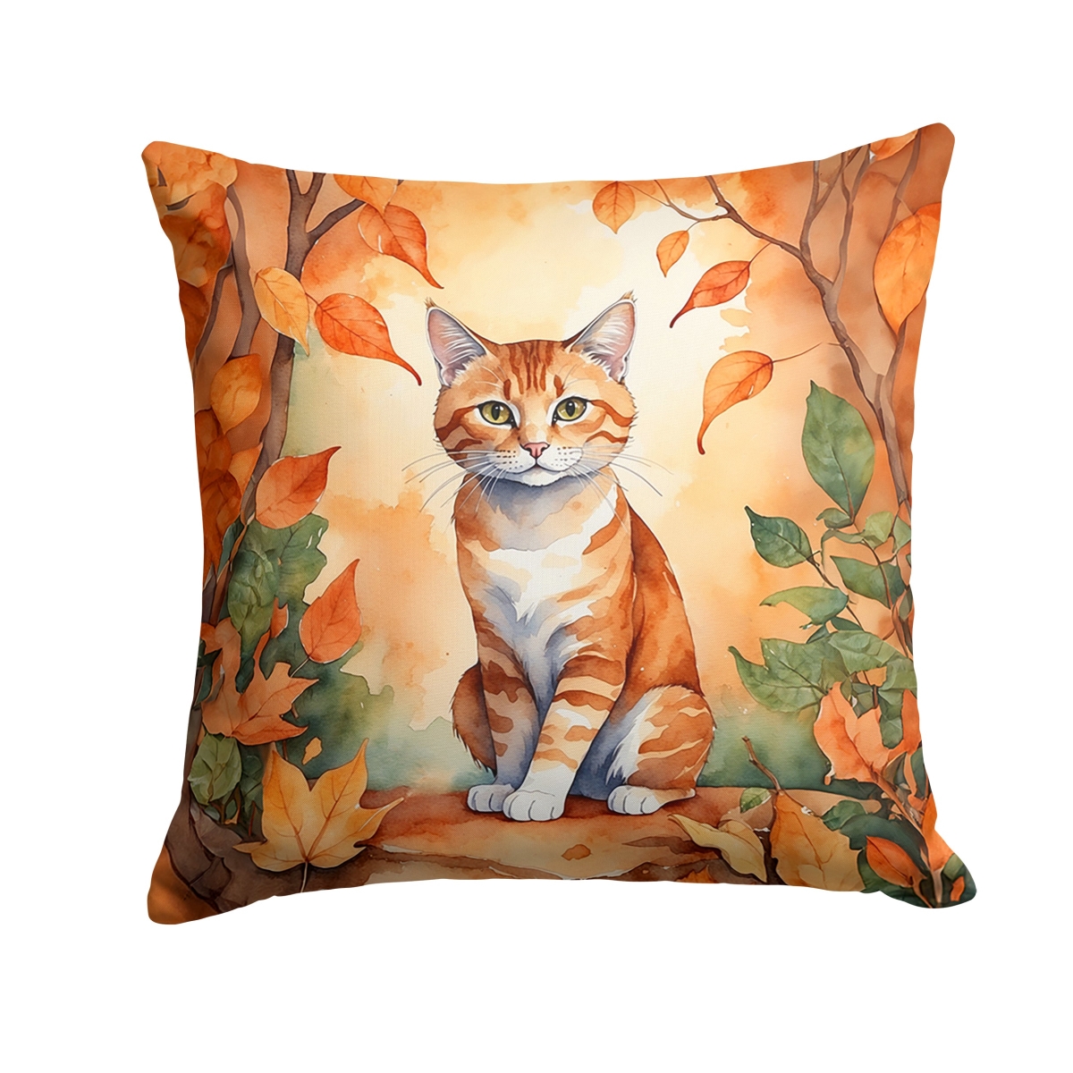 DAC7178PW1818 18 x 18 in. Suphalak Cat in Fall Leaves Throw Pillow