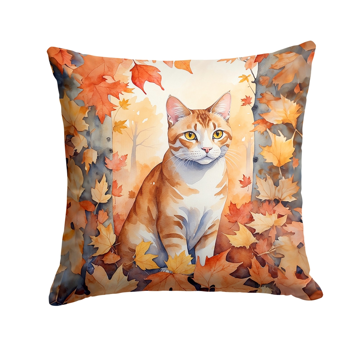 DAC7184PW1818 18 x 18 in. Ural Rex Cat in Fall Leaves Throw Pillow