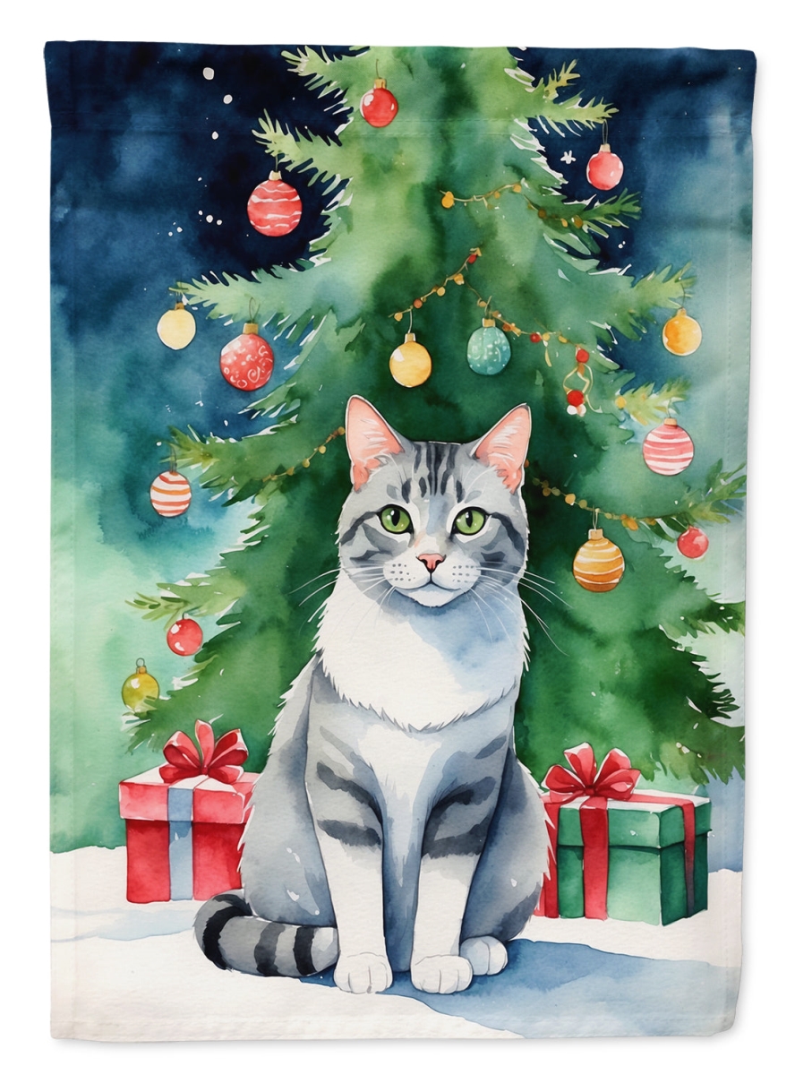 DAC7187GF 15.5 x 11.25 in. Aegean Cat by the Christmas Tree Garden Flag