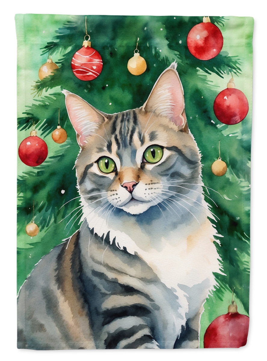 DAC7188GF 15.5 x 11.25 in. American Bobtail Cat by the Christmas Tree Garden Flag
