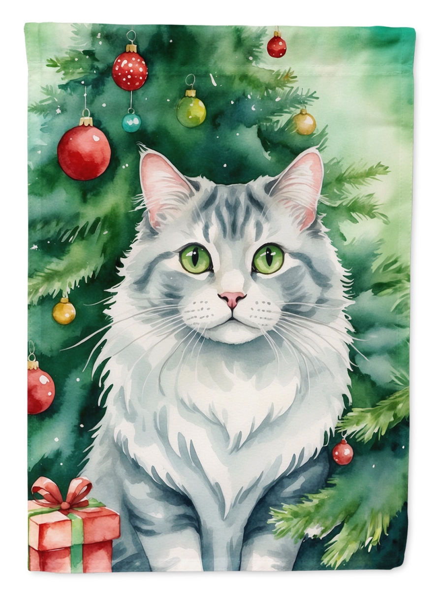 DAC7189GF 15.5 x 11.25 in. American Curl Cat by the Christmas Tree Garden Flag