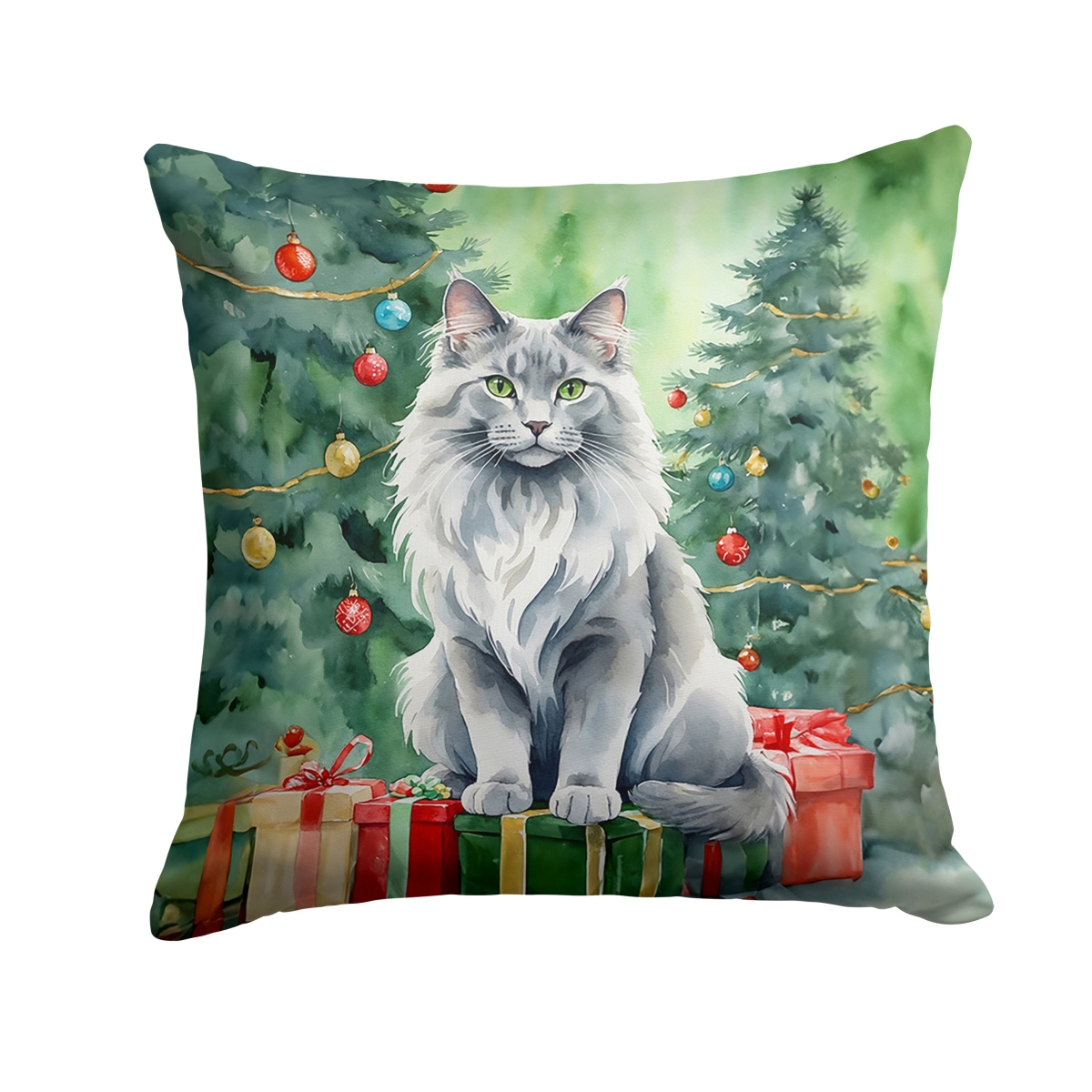 Nebelung Cat Christmas Throw Pillow - Multi-Color - 14 x 14 in. - Water Resistant