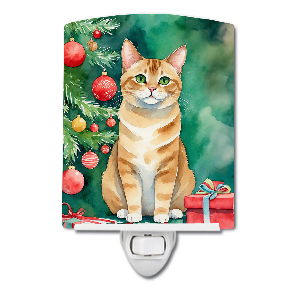 DAC7231CNL 6 x 4 in. Malayan Cat by the Christmas Tree Ceramic Night Light