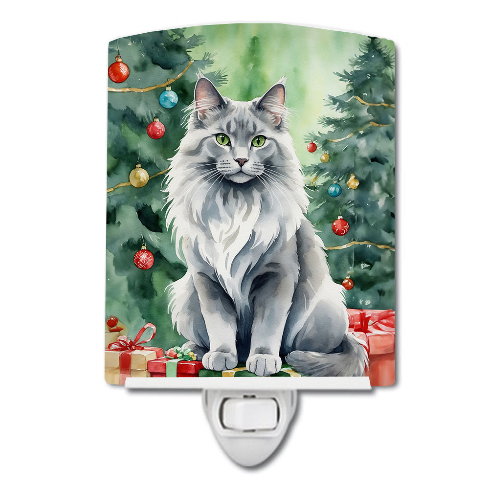 DAC7235CNL 6 x 4 in. Nebelung Cat by the Christmas Tree Ceramic Night Light