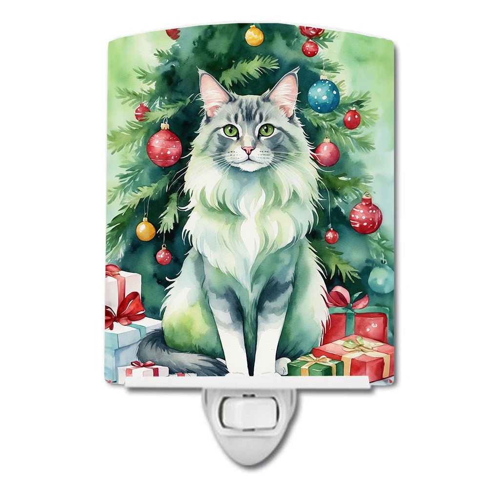 DAC7240CNL 6 x 4 in. Oriental Longhair Cat by the Christmas Tree Ceramic Night Light