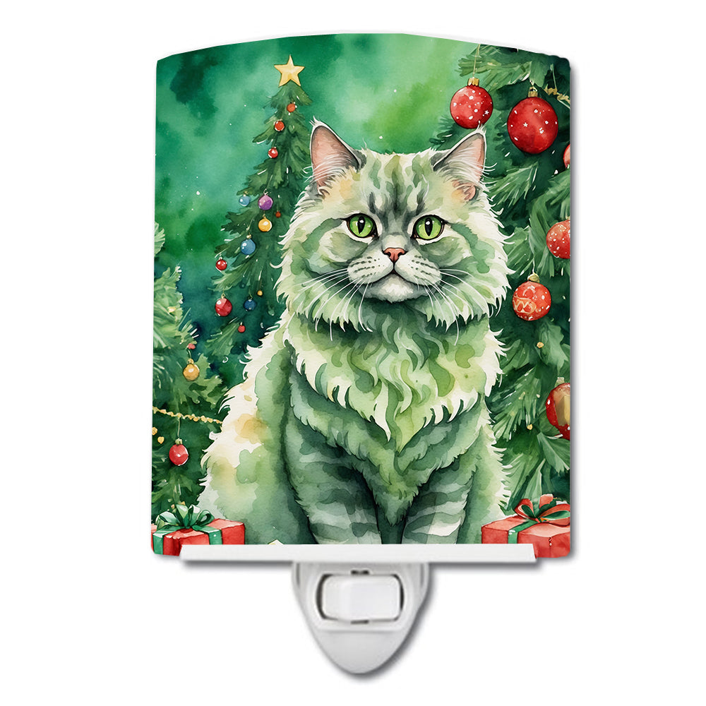 DAC7254CNL 6 x 4 in. Selkirk Rex Cat by the Christmas Tree Ceramic Night Light