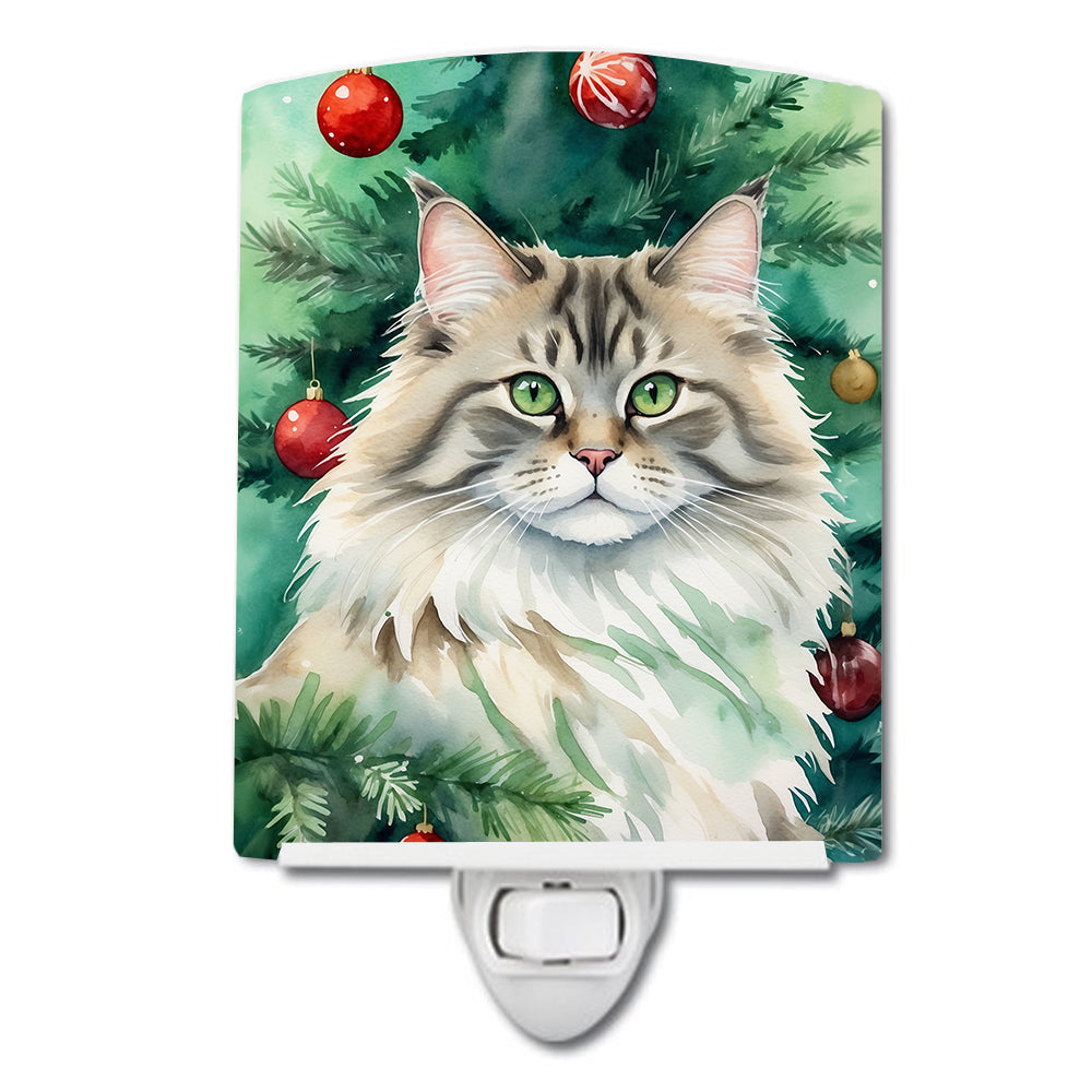 DAC7257CNL 6 x 4 in. Siberian Cat by the Christmas Tree Ceramic Night Light