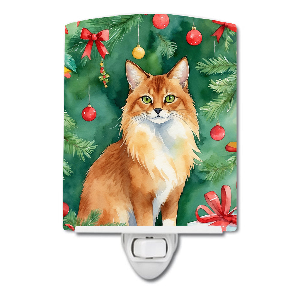 DAC7261CNL 6 x 4 in. Somali Cat by the Christmas Tree Ceramic Night Light