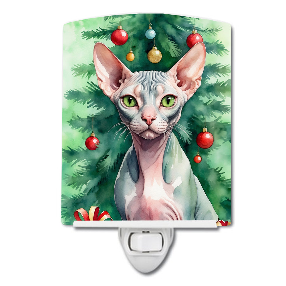 DAC7262CNL 6 x 4 in. Sphynx Cat by the Christmas Tree Ceramic Night Light