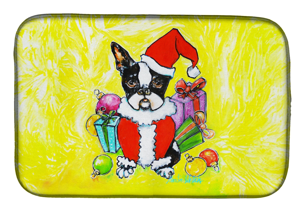 Picture of Carolines Treasures MW2026DDM 21 x 14 in. Boston Terrier Stinker That Stole Christmas Dish Drying Mat
