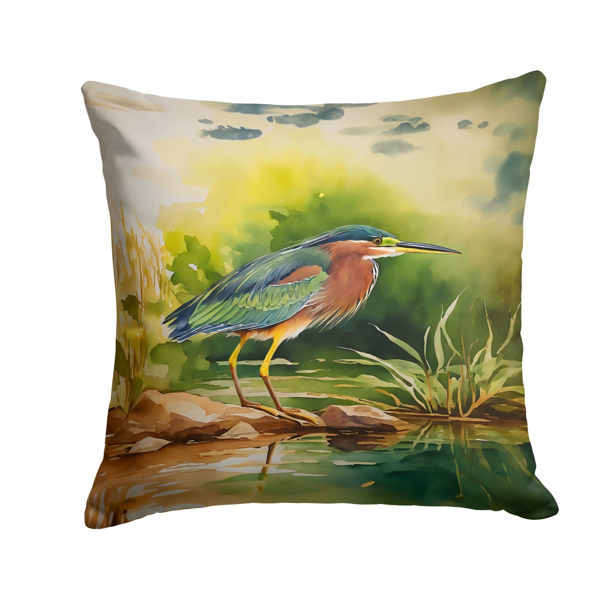 DAC3229PW1818 18 x 18 in. Green Heron Throw Pillow