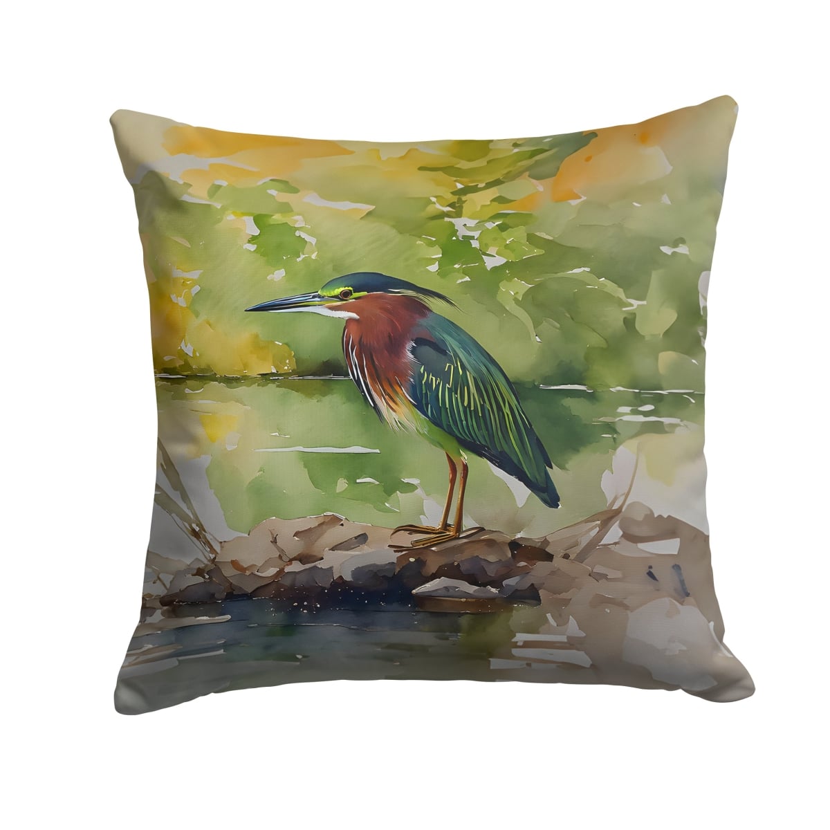 DAC3230PW1818 18 x 18 in. Green Heron Throw Pillow